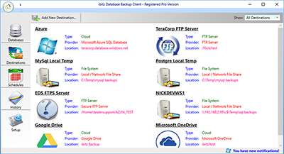 ibitz Database Backup Software destination window screenshot