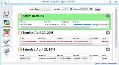 ibitz Database Backup Software active backup window screenshot